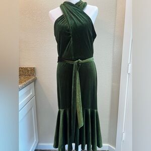 Taylor One Shoulder Green Velvet Dress